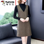 啄木鳥(niǎo)（TUCANO） 馬甲背帶裙女秋冬長(cháng)袖毛呢背心裙子秋冬兩件套套裝打底連衣裙 綠格套裝 XL