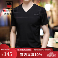 AEMAPE短袖男裝夏季冰爽棉V領(lǐng)t恤青中年雞心領(lǐng)寬松大碼半袖爸爸裝體恤衫 01黑色 L 170/L