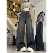 芳履遇凝客誠品復古美式牛仔褲女春季新款設計感寬松顯瘦高腰直筒闊腿 復古藍 均碼  XS