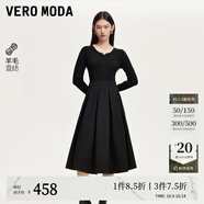 VEROMODA連衣裙女秋新款針織拼接百褶連衣裙赫本小黑裙優(yōu)雅百搭氣質(zhì) 黑色 M