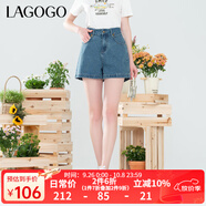 LAGOGO復古水洗直筒牛仔褲女拉谷谷夏季新款高腰顯瘦休閑百搭短褲 淺牛仔藍(N7) S