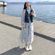 今年流行牛仔馬甲碎花連衣裙套裝女2025春季新超火穿搭一整套 碎花 S