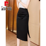 皮爾卡丹高腰包臀半身裙2025新款女夏小個(gè)子中長(zhǎng)裙子質(zhì)感高級(jí)感開叉一步裙 黑色 S 【80-95斤】