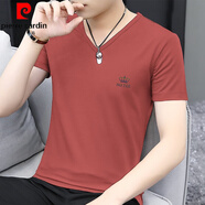 皮爾卡丹（pierre cardin）莫代爾短袖t恤男V領(lǐng)上衣服潮流夏季冰絲光棉速干涼感半袖印花體恤 8803-401銹紅色 2XL 【140-160斤】