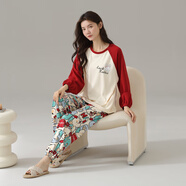 甜桔子春秋季睡衣女純棉長(cháng)袖家居服女士秋冬學(xué)生睡衣全棉長(cháng)褲套裝可外穿 MJF8801【100%純棉】 2XL /身高170-178 體重140-160