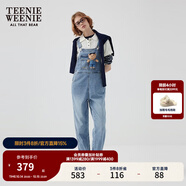 Teenie Weenie【天絲混紡】小熊女秋季元氣時尚牛仔連體長褲背帶褲 中藍(lán)色 S (160)