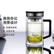 希諾（HEENOOR）雙層玻璃杯男士耐熱防燙帶把帶手柄商務(wù)辦公玻璃水杯過(guò)濾茶杯子 時(shí)尚拉絲杯蓋-不銹鋼部件420ml