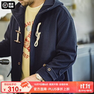 馬登工裝 美式復(fù)古橄欖扣毛呢大衣男冬季學(xué)院風(fēng)重磅寬松連帽長款外套 海軍藍 S (165)