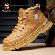 稻草人秋冬款保暖男鞋馬丁靴男士工裝鞋休閑鞋子男雪地靴 黃色加絨 43