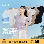 森馬（Semir）短袖t恤女短款修身圓領(lǐng)內(nèi)搭25夏涼感收腰V領(lǐng)上衣辣妹109325100006