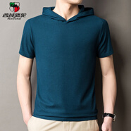 西域駱駝（VANCAMEL）高檔棉短袖t恤男士帶帽2025夏季新款寬松衛衣商務(wù)休閑薄款上衣 9605藍色 XL 175/115/XL135-155斤