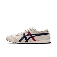 Onitsuka Tiger鬼?；EXICO66夏季皮面透氣輕便百搭跑步鞋男女運動(dòng)休閑鞋.5 米白藏青 37