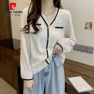 皮爾卡丹（pierre cardin）春秋新款微胖女神v領(lǐng)蕾絲抽褶襯衫女設計感小眾百搭氣質(zhì)上衣 圖片色【長(cháng)袖】 9729 M建議85100斤