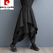 皮爾卡丹（pierre cardin）暗黑闊腿褲女2025新款秋款設(shè)計感小眾九分大襠褲百搭潮休閑褲裙子 黑色吊襠褲 均碼 建議100-180斤