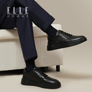ELLEHOMME男鞋小白鞋軟牛皮舒適休閑鞋百搭板鞋增高厚底面包鞋 黑色HKD02235410 42 (260mm)