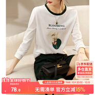 尚都比拉撞色圓領(lǐng)印花純棉長袖t恤女春秋韓版百搭寬松上衣 白配綠 XL 