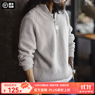 馬登工裝 美式半拉鏈立領(lǐng)毛衣男秋季半高領(lǐng)豎線肌理百搭彈力針織衫 煙灰色 (寬松偏大) 2XL (185)