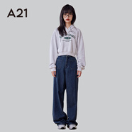 A21百搭潮流2023秋季新款女裝連帽落肩長(cháng)袖衛衣復古英文刺繡寬松上衣 淺花灰 M