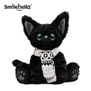 SMILE BELLA英國黑貓小貓玩偶毛絨玩具安撫抱枕德文貓公仔生日禮物女陪伴玩偶 黑貓+灰色格子圍巾【送抽繩袋】 站高28cm