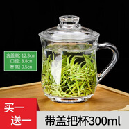 VTyee加厚耐熱玻璃茶杯帶蓋茶飲杯蓋杯帶把杯子辦公家用喝水杯泡茶杯 EZ1013-325ml2只