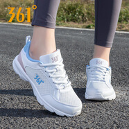 361°女鞋運動(dòng)鞋女秋冬季透氣網(wǎng)面跑步鞋學(xué)生網(wǎng)鞋361度女士休閑鞋子 361度白/平靜藍 35