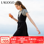 LAGOGO黑色學(xué)院風(fēng)拼接連衣裙女拉谷谷春夏新款高腰吊帶兩件套裙子 黑色（W1） S 155/36