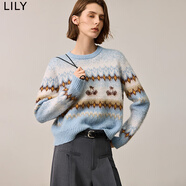 LILY【費爾島系列】秋裝新款女裝復古寬松休閑通勤針織衫毛衣 404淺藍 L