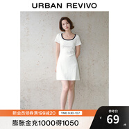 UR夏季新款女裝時(shí)尚撞色褶皺收腰修身圓領(lǐng)連衣裙UWU740043 粉白 XS