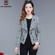 AEMAPE短款外套女2025春秋新款小西裝小個子洋氣顯瘦薄款西服WH 灰格 3XL (130斤-140斤)