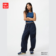 優(yōu)衣庫女裝休閑廓形長(cháng)褲/系腰帶彎刀鐮刀褲子481028 481028/69藏青色 XS