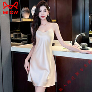 貓人（MiiOW）冰絲吊帶睡衣女性感夏季睡裙春秋天薄款高級感美背寬松家居服 香檳色- L 【適合95-110斤】