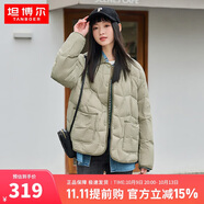 坦博爾羽絨服女短款翻領(lǐng)韓版寬松女士燈芯絨外套TD236266 奶茶棕 175 