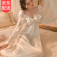 晴碧琳睡衣春秋款女2025新款高級(jí)感性感純欲秋季長(zhǎng)袖帶胸墊冰絲睡裙 V領(lǐng)荷葉邊睡裙【白】 L 【建議105-120斤】