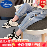 迪士尼（Disney）童裝女童褲子春秋季2025新款兒童牛仔褲秋裝女大童休閑老爹鉛筆褲 熱售藍色 90 身高80-90cm年齡2-3歲