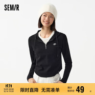 森馬永久聯(lián)名長(zhǎng)袖T恤女短款緊身春季連帽101124101006