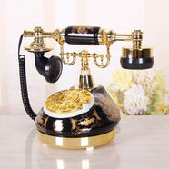 TQJ黑色陶瓷客廳復(fù)古電話機臥室房間仿古電話機家用固定電話古董座機 旋轉(zhuǎn)撥號版