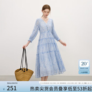 范思藍(lán)恩休閑度假風(fēng)中長(zhǎng)袖連衣裙 云水藍(lán) XL