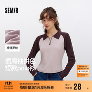 森馬（Semir）POLO衫女短款拼色插肩袖修身上衣小個(gè)子秋顯瘦套頭衫101524115003