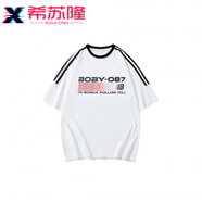 希蘇隆BOBBY ABLEY 美式復(fù)古旗幟字母Logo印花拼接三條杠百搭短袖T恤 片白色P M