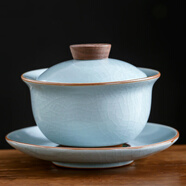 祥業(yè)哥窯蓋碗三才蓋碗功夫茶具茶杯茶壺泡茶碗單個(gè)家用汝瓷開(kāi)片可養 天青木蓋懸停蓋碗(素語(yǔ)底碟)
