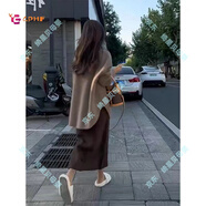GPHF日本孕婦連衣裙套裝時(shí)尚洋氣時(shí)髦咖色毛衣半身裙兩件套新款春秋冬 咖色毛衣+咖色半身裙 M