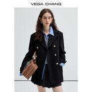 VEGA CHANG毛呢外套女2025秋冬新款復古簡(jiǎn)約翻領(lǐng)雙排扣西裝 瑪瑙黑 M