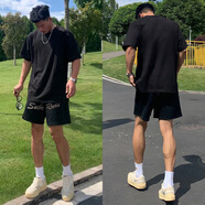 迪伽達(dá)美式休閑短褲男夏季高街百搭寬松純色男士短褲夏季外穿沙灘短褲潮 XMEFS-DK50黑色 XL