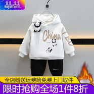 迪士尼（Disney）男童加絨套裝新款寶寶衣服秋冬兒童衛(wèi)衣韓版中小童保暖連帽兩件套 淺灰色熊貓掛件套裝（加絨） 100 碼 建議2-3歲 體重25-30斤
