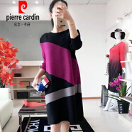 皮爾卡丹（pierre cardin）時尚印花褶皺連衣裙2025春夏新款洋氣小眾設(shè)計感寬松大碼裙子 黑色拼色 2XL 建議130-145斤內(nèi)