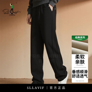 薩拉維夫（SLLAVIF）潮典美式潮牌闊腿垂墜感A字褲男生秋季直筒寬松慵懶風(fēng)休閑長褲 黑色 S