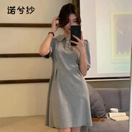 諾兮紗品質(zhì)短袖polo領(lǐng)連衣裙女2025新款韓版港風(fēng)高腰顯瘦中長款裙子 主圖色 S
