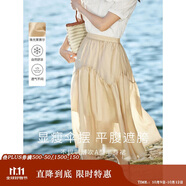 茵曼（INMAN）半身裙女夏季休閑百搭蓬蓬裙18322|205 淺卡其 S