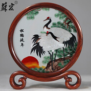 蘇宏雙面繡蘇繡蜀繡湘擺件送老師禮物臺屏紅木小屏風(fēng)牡丹花鳥(niǎo)中國 松鶴延年