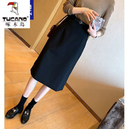 啄木鳥(niǎo)職場(chǎng)ol風(fēng)半身裙女秋冬新款顯瘦氣質(zhì)高腰開(kāi)叉a字中長(zhǎng)款包臀一步裙 黑色 M